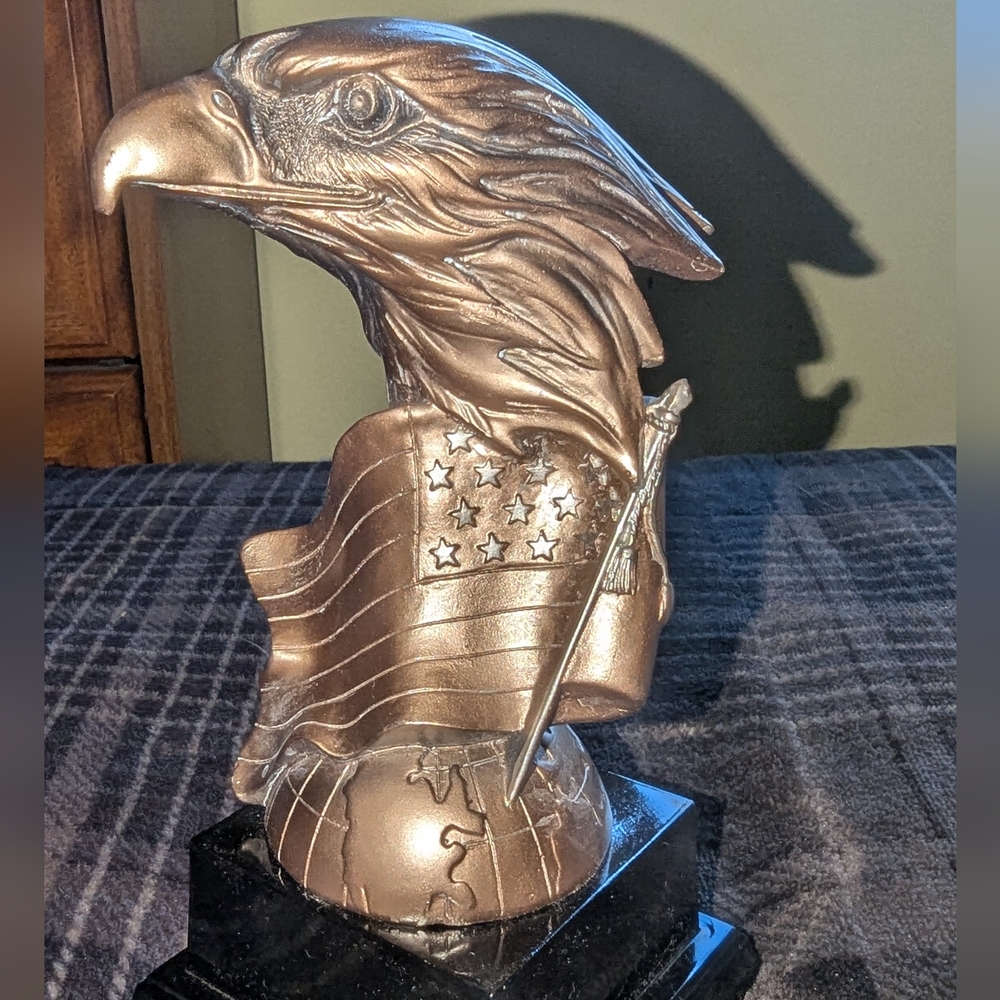 Eagle Sitting on Globe w/Flag Statue